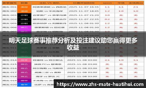 明天足球赛事推荐分析及投注建议助您赢得更多收益